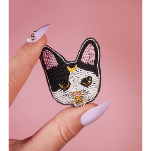 BROCHE-BRODEE-CHAT-LA MALICIEUSE